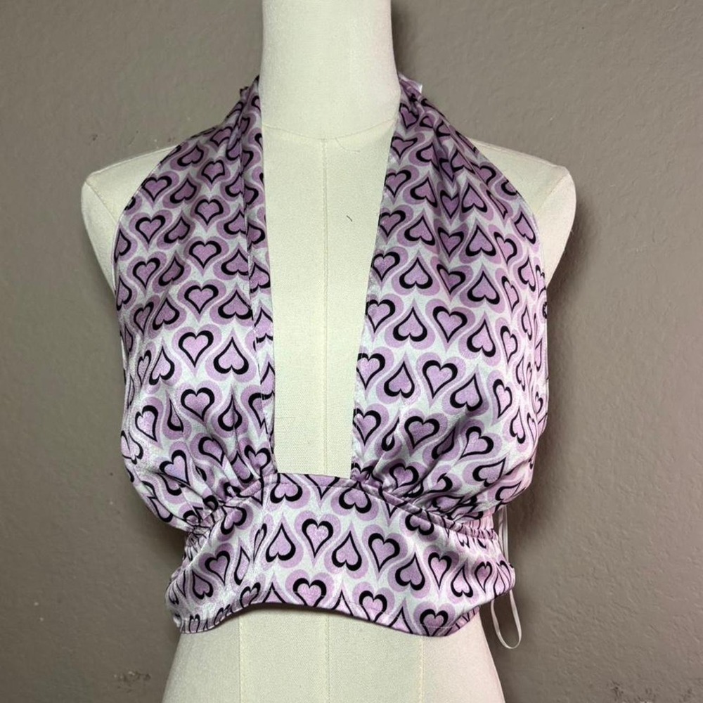 Purple and white heart print halter top